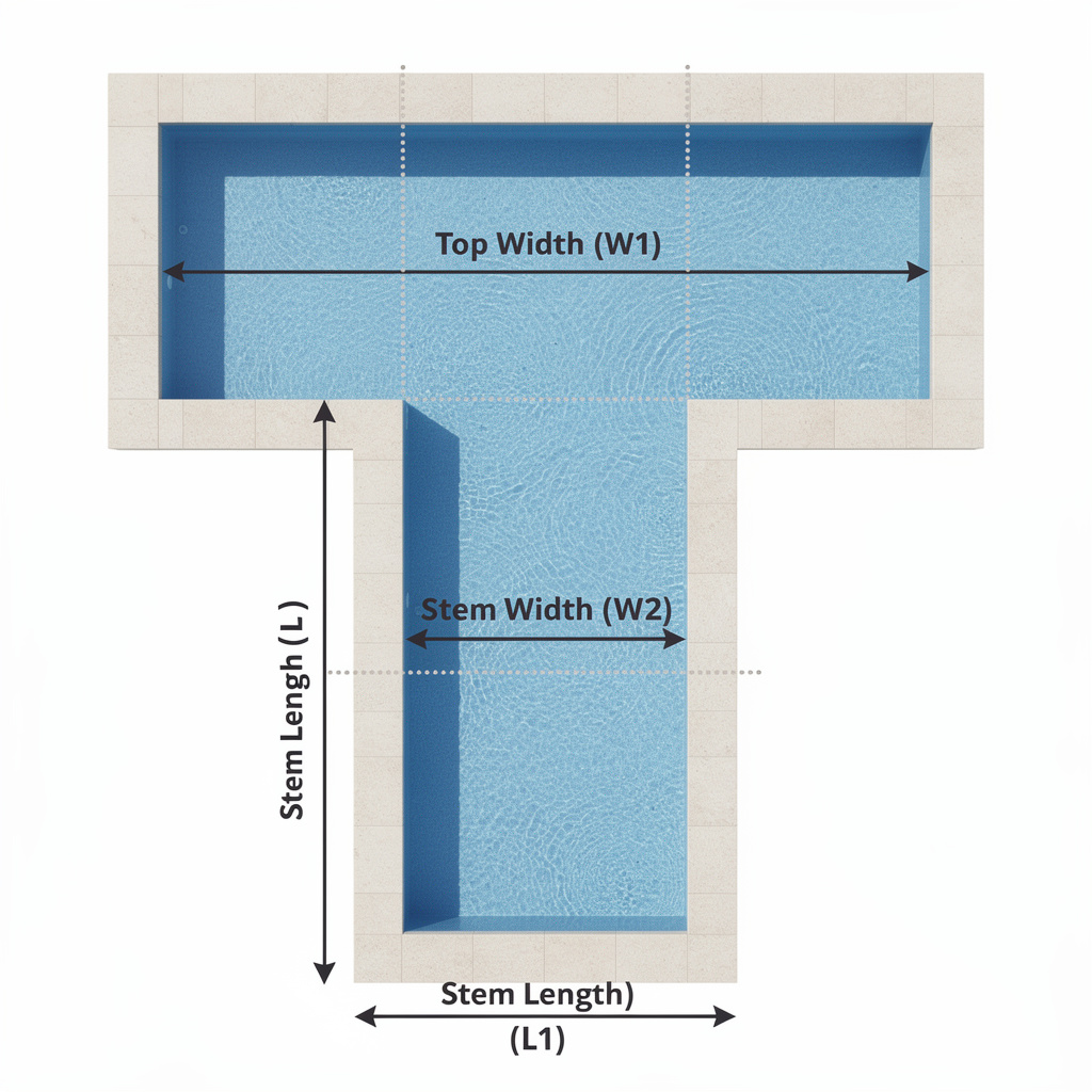 T-shaped pool measuring diagram